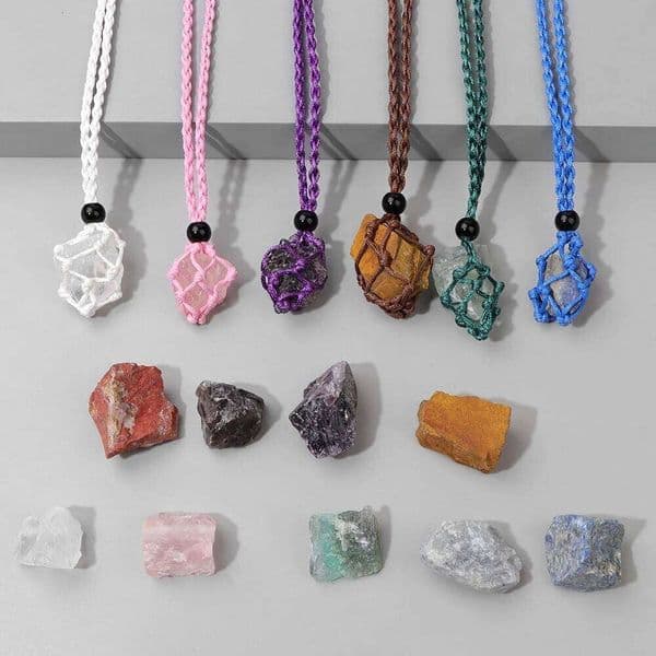 Natural Raw Stone Pendant Necklace Handmade Braided Rope Necklaces Tiger Eye Agates Quartz Jewelry Men Women DIY Accessries