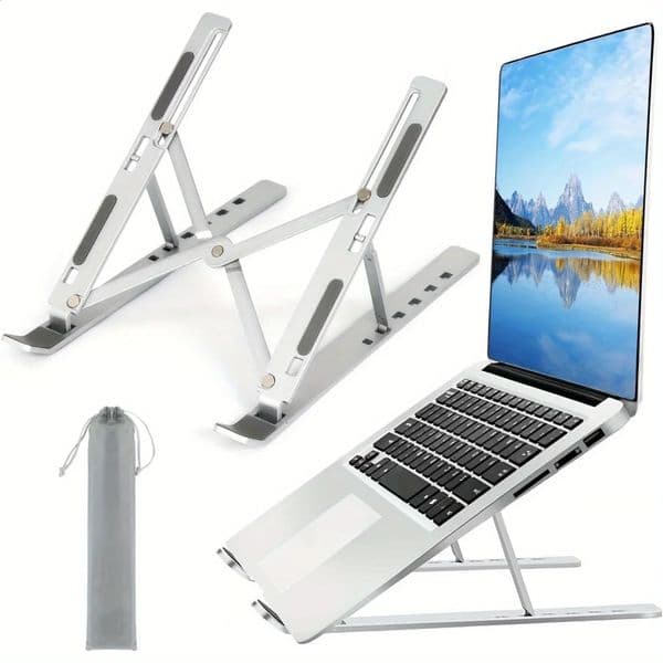 Adjustable Aluminum Laptop Stand - 6-Level Height Foldable Portable n For 8-16 Laptops Enhanced Ventilation Heat 260511