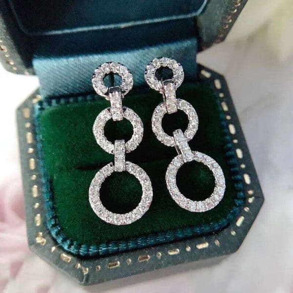 Exquisite Luxury Shiny Full-inlay 5A Zircon Geometric Circle Tassel Dangle Earrings for Women Stainless Steel Party Jewelry Gift 26W0519