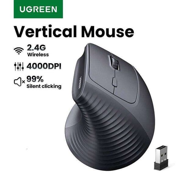 UGREEN Vertical Wireless Mouse 2.4G Ergonomic 4000DPI 6 Mute Buttons for MacBook Tablet Laptops Computer PC Mice Black Pink 26Y0519