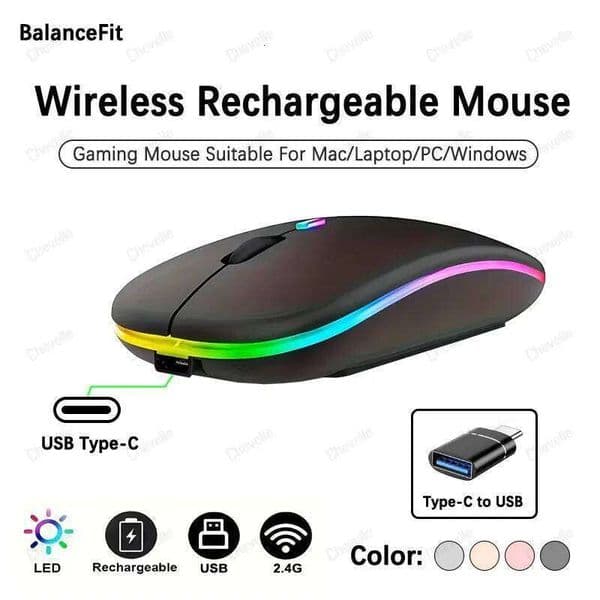Wireless Rechargeable Mouse, BT Type-C Adapter, Gaming Mouse With LED Backlight Suitable For MAC/Laptop/PC/Windows 26Y0519