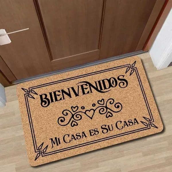 Bienvenidos Mi Casa Es Su Casa Doormat Non-Slip Rubber Spanish Welcome Door Mat Cork Style Entry Rug for Latin Home Decor L260519