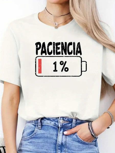 Vibrant Spanish Letter Print Short Sleeve Round Neck Womens Casual Sports Summer - Breathable Moisture-Wicking Lightweight M260519