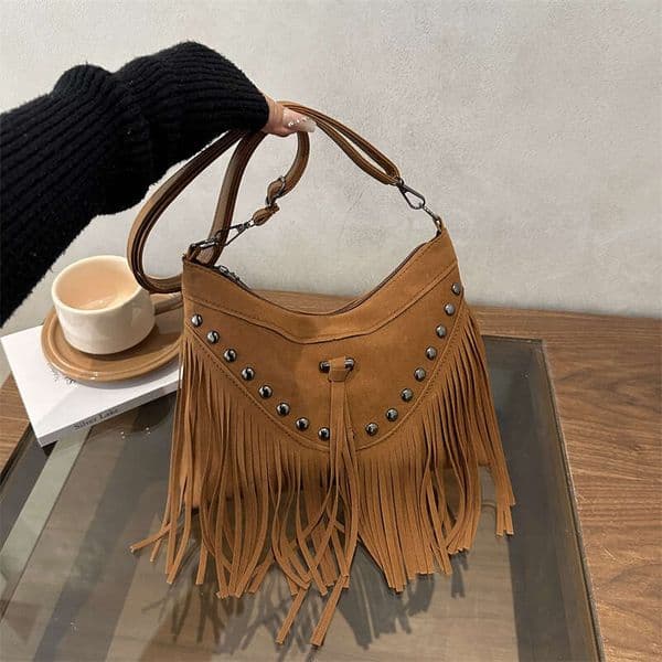 Crossbody Tassel Trendy New Niche Bohemian Style Versatile Vintage Elegant Personalized Studded Shoulder Bag