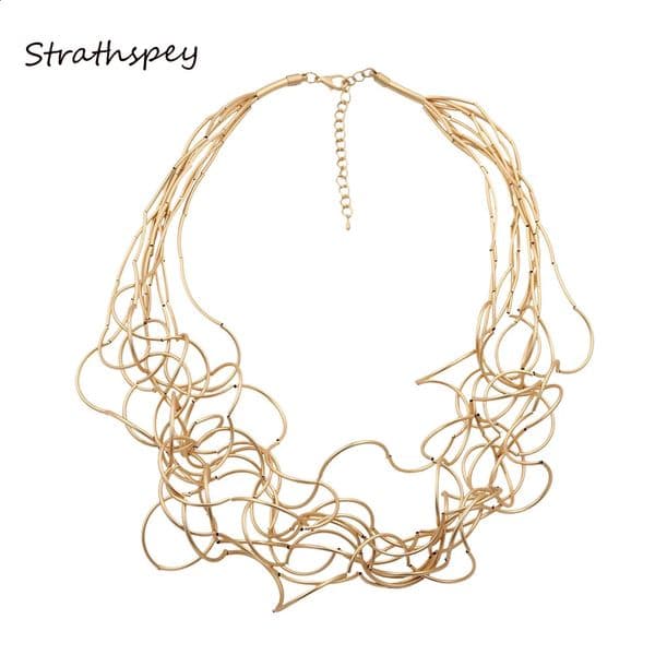 STRATHSPEY Long Irregular Copper Tube Necklace For Women gold color necklace wedding statement necklaces jewelry 260518
