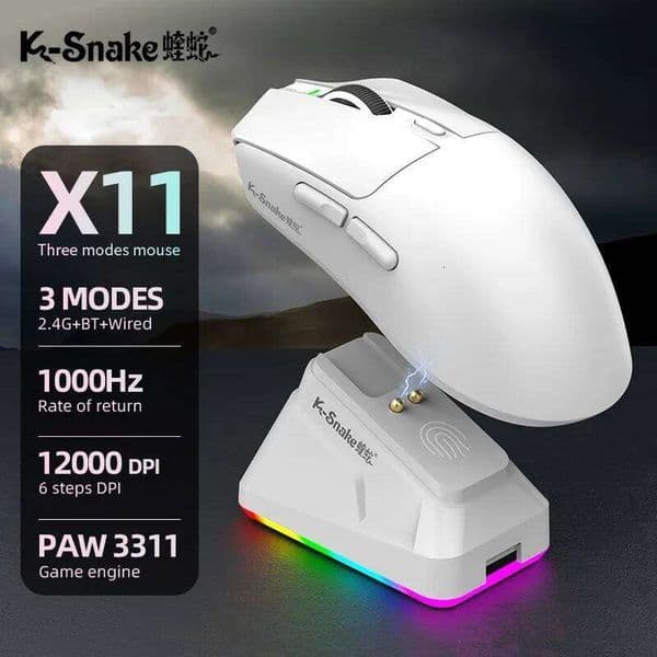 X11 Wireless BT Gaming Mouse Tri-mode E-sports Laptop/Desktop Computer PAW311 Lightweight Magnetic Charging Base 26Y0519