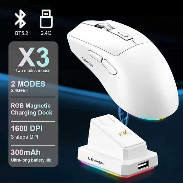 X3 Two-Mode Bluetooth Mouse 1600 DPI Mouse Gamer Wireless Mouse Ergonomic Office RGB Touch Magnetic Charging Base BT52/24G New Z260519