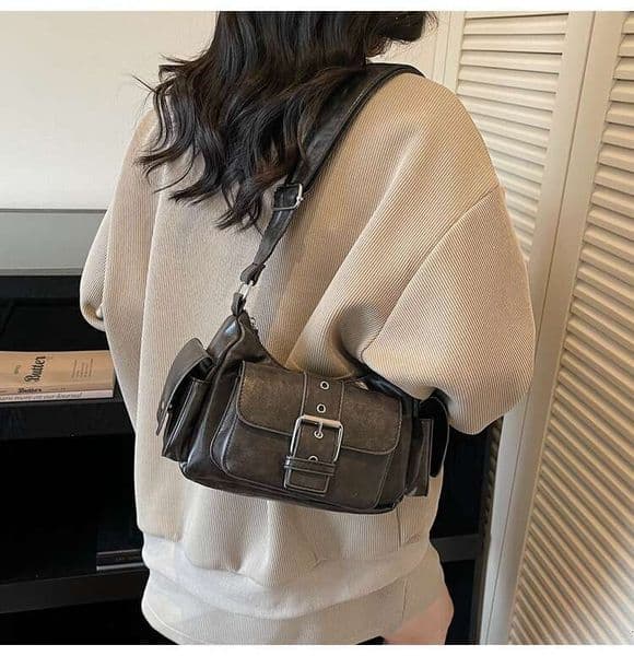Cross-border fashion Maillard color series biker trendy unique versatile crossbody bag, stylish commuter shoulder and underarm bag