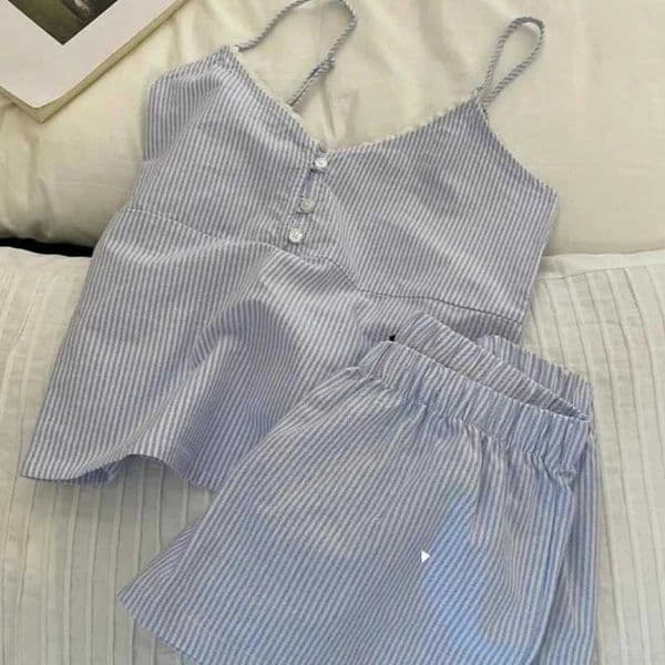 Suspender Shorts With Chest Pad Pajamas Set Women Summer Sweet Striped Home Clothes Suit Z260519