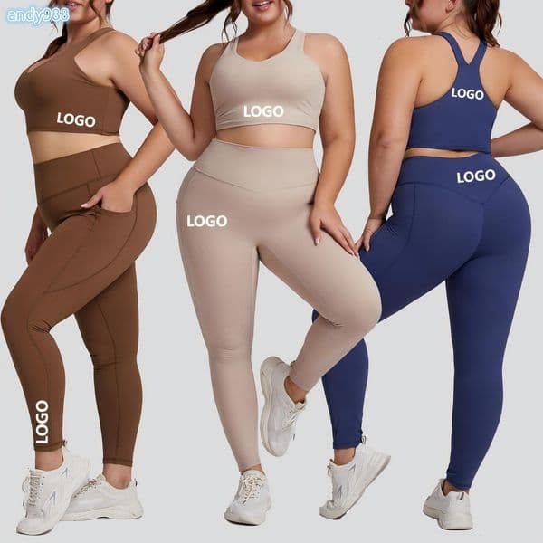 Custom 6XL Plus Size Yoga Wear Set Breathable Active Wear V Shape Bra Legging Solid Waist Front 2-Piece Eco-Friendly Fitness
