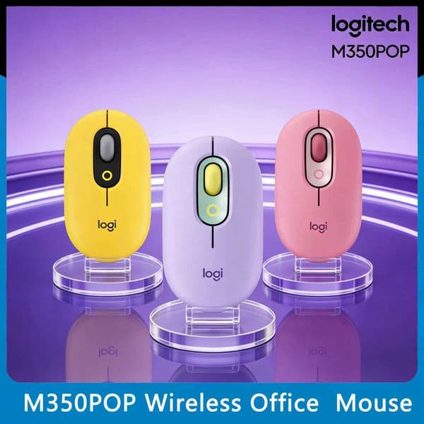 Logitech POP Mouse M350 Wireless Bluetooth Silent Click Slim Ergonomic for Home Office Travel PC Laptop Mac Fun Colorful Design Z260519