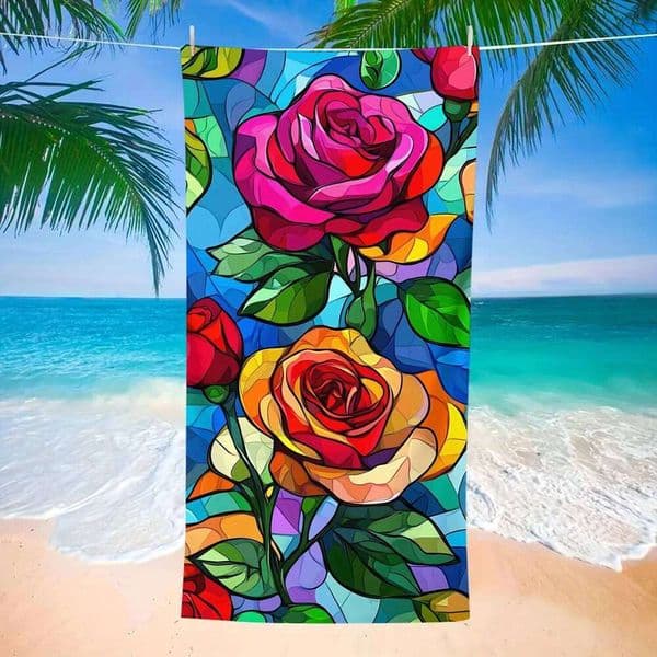 1 Stained Glass Rose Quick Dry Single Sided 2D Soft Microfiber Fast Drying Towel For Pool Beach Swimming Summer Gift 26Y0519