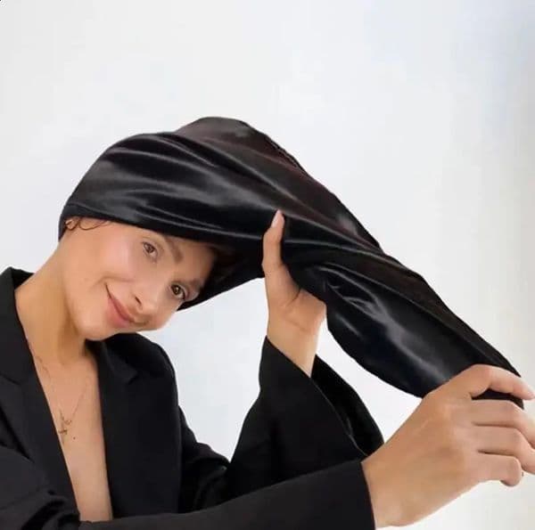 Black Simulated Silk Dry Hair Cap for Women with Long Hair Absorbent Polyester Fiber Dry Hair Elastic Satin Hair Cap Shower Cap 260518