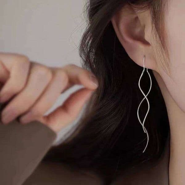 New Sterling Silver Long earrings Personality Charm Shiny Simple Earrings Birthday Gift for Women Exquisite Jewelry 26W0519