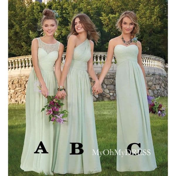 Sage Chiffon A Line Bridesmaid Dresses Sexy Long Maid Of Honor Wedding Guest Gown Country Formal Party Wear Y519