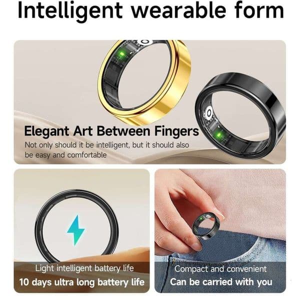 Multifunctional Smart Ring 6.8mm Heart Rate Blood Oxygen Monitor Sleep Detection Health Wireless Wearable Ring