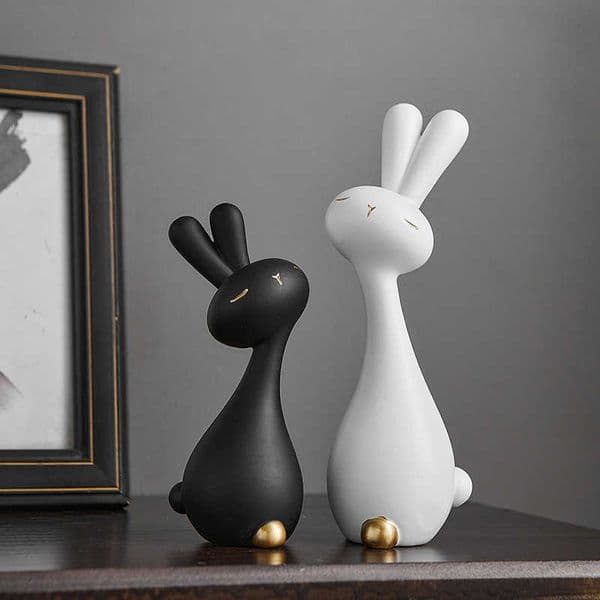 Modern Minimalist Art Black and White Rabbit Desktop Small Ornament Resin Craft Living Room Office TV Cabinet Decoration L260519Z05G
