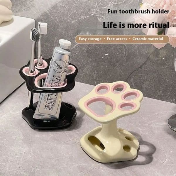 Cat Paw Shape Ceramic Toothbrush Holder Cute No Punching Toothbrush Holder Base Makeup Brush Storage Bathroom Accessories Tool 260518