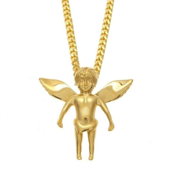 Mens Hip Hop Necklace Gold Stainless Steel Baby Angle Pendant Necklaces Cuban Link Chain Jewelry