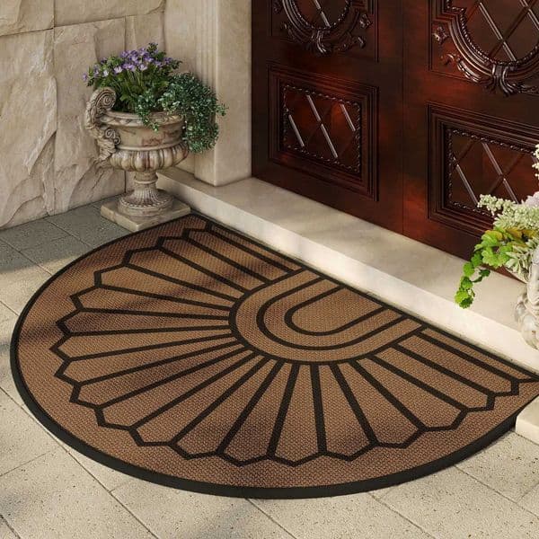 Floor Mat Non Slip Half Round Doormat Boho Washable Door Mat Flower Floral Absorbent Entrance Mat Indoor Outdoor Door Mat L260519