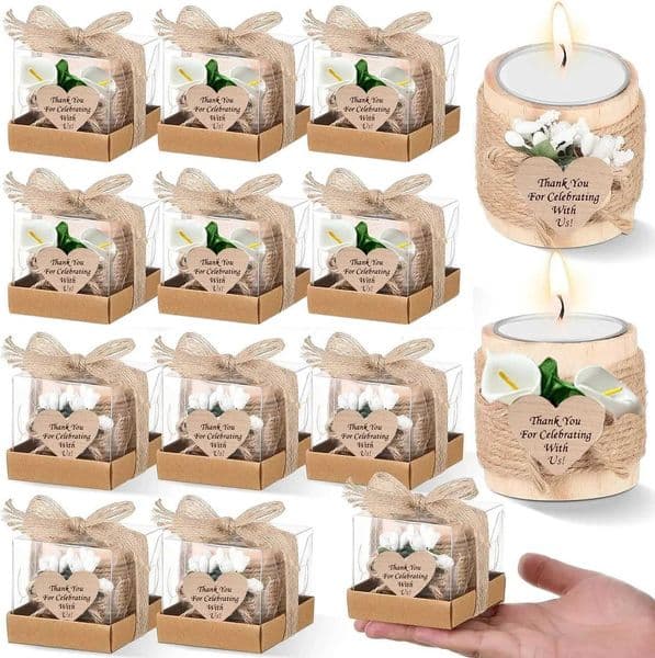 6/12/24PCS Guest Gift Candle for Wedding Wooden Teght Candle Holders Bridal Shower Thank You Gifts for Baby ShowerJ260519
