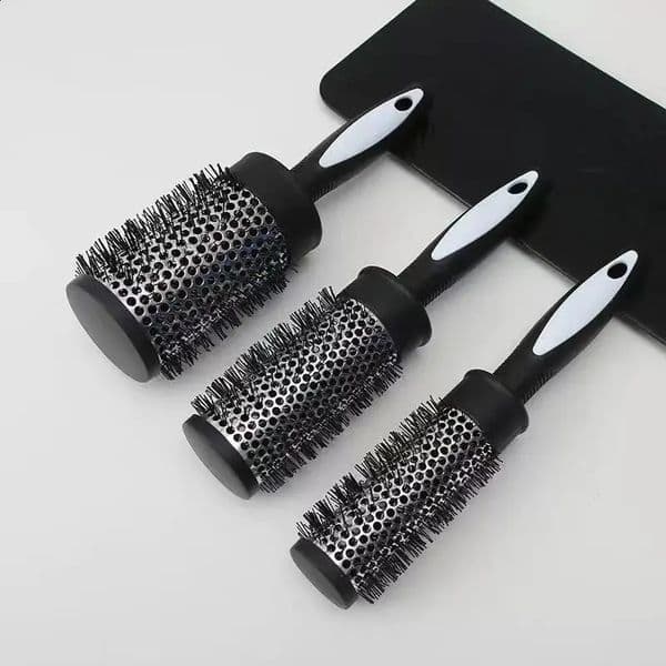 3 piecesBlack round hair comb set tube curling brush for styling drying and setting easy to use 260518