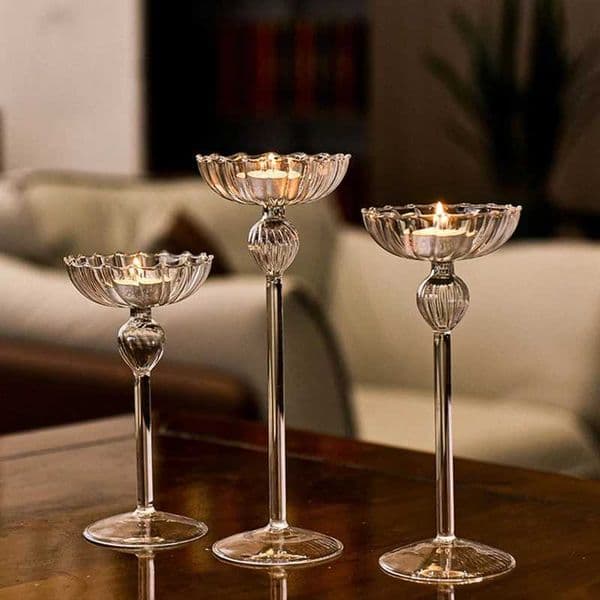 Glass Tall Feet Candlestick Craft Candle Holder Stand Home Decoration for Living Room Bedroom Office Tabletop L260519