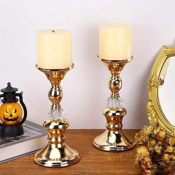 1pc Metal Pillar Candlestick Holders Vintage Pillar Candle Holders Elegant Metal Crystal Pillar Candle Stands L260519