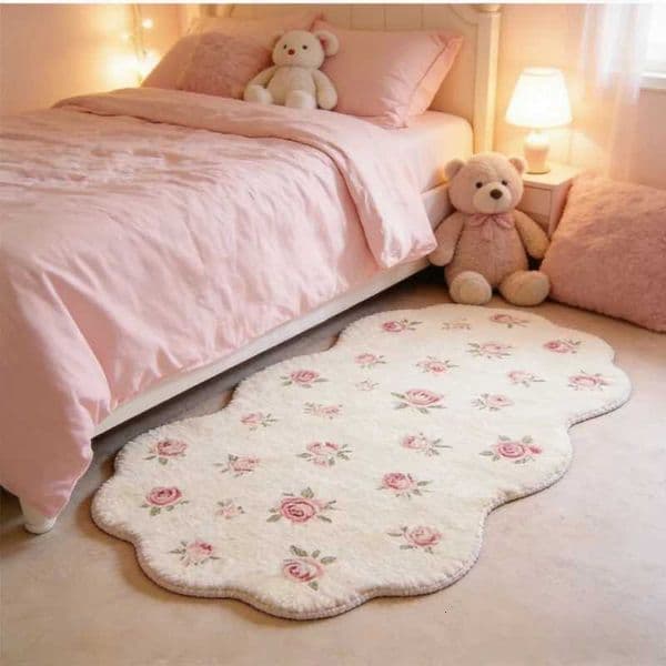 Flowers Carpets for Living Room Girly Style Bedroom Decor Carpet Fluffy Soft Irregular Shape Bedside Rug Home Plush Floor MatJ260519