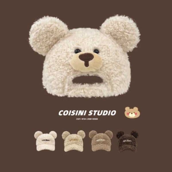 New Cute Bear Ears Lamb Fce Embroidered Hip Hop Hat Mens and Womens Autumn and Winter Thickened Warm Baseball Caps L260519