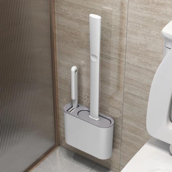Wall Hanging Toilet Brush with Holder Long Handled Silicone Toilet Brush Soft Bristles WC Cleaning Brush Bathroom Accessories 260518