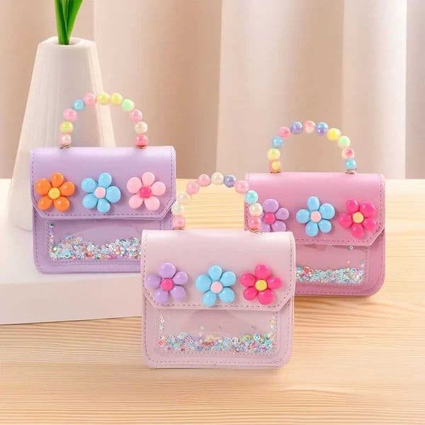 Creative Cute Flowers ldrens Messenger Bag PU Leather Shiny Kids Shoulder Bag Pearl Crossbody Bags H260519