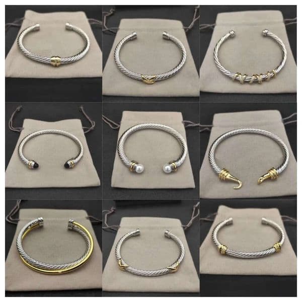 designer fashion vintage cable bracelet 925 silver gold luxury jewelry pearl women men cuff bangle 20 options 5/7mm size holiday gift High quality TOP