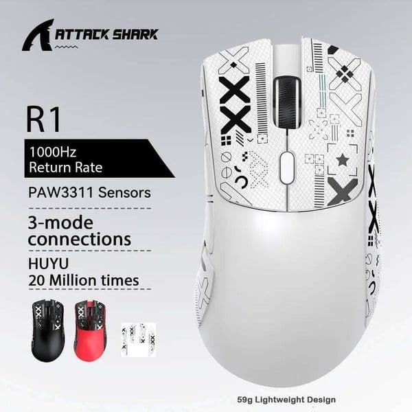 Attack Shark R1 X11 Wireless Mouse, 18K DPI PAW3311, Tri-Mode BT/2.4GHz/Wired, Lightweight, Macro Gaming Mouse 26Y0519