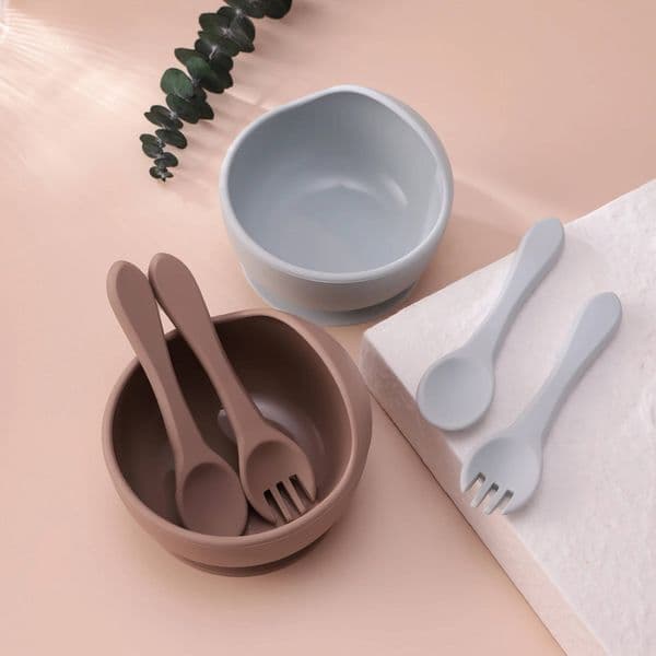 3PCS Silicone Baby Set Suction Bowl BPA Free Spoon Fork Toddler Learning Dishes Self Feeding Children's Tableware ddmythur