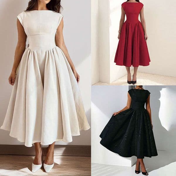 European American foreign trade women's clothing, French-style pure and elegant solid color backless slim-fit dress
