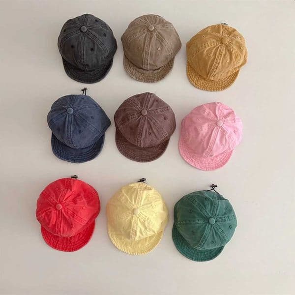 2025 Japanese New Childrens Retro Washed Soft Brim Concave Cap Boys and Girls Baby Candy Baseball Cap L260519MHQ4