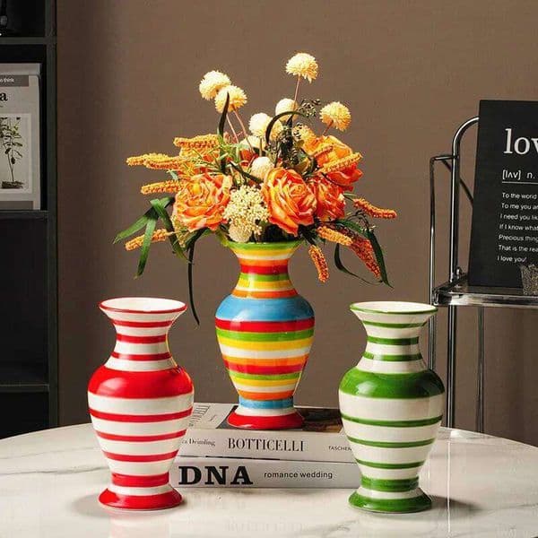 Creative Striped Ceramic Floral Dining Room Decorative Ornament Artistic Painted Flower Watering Vase Craft Home Decoration 26W0519