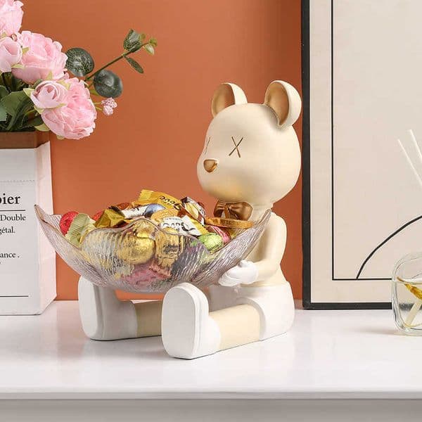 French-style milky white bear fruit plate storage ornament for living room entryway dining table TV cabinet home decoration L2605193DD9