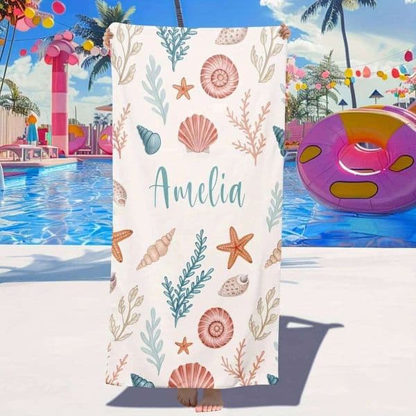 Custom Seashell Beach Towel Personalized Name Amelia 160x80cm Microfiber Bath Towels All Season Soft Absorbent Blanket 26Y0519