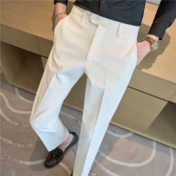 Men Suit Pants 2026 Elastic Slim Fit Formal Dress Pants Solid Casual White Trousers Pantalon Homme Wedding Party Men Clothing 260515