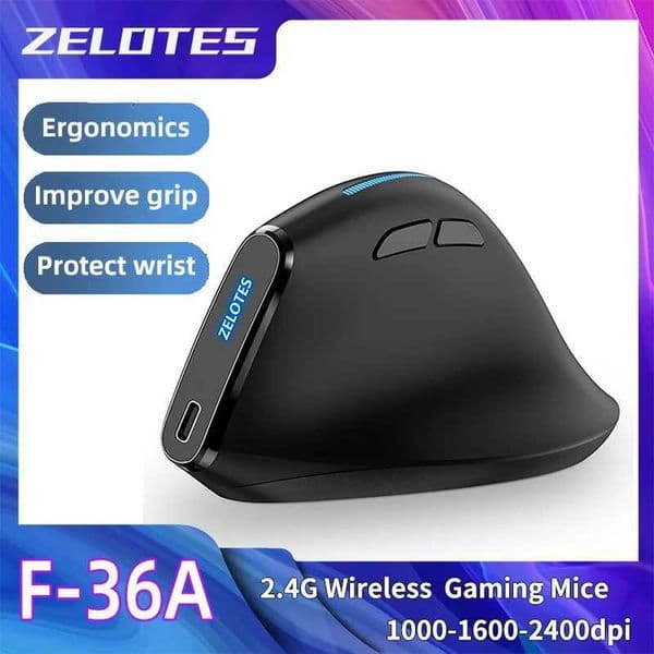 ZELOTES F36A Vertical Handheld Wireless Mouse 24G Wireless Rechargeable Laptop Mouse 6-button Optical mouse 3 level DPI mouse Z260519