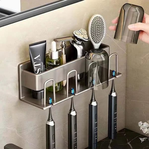 Toothbrush Holder Metal Toothbrush Rack Multi-Function Toothbrush Holder Punch-Free Toothpaste Holder Wall-Mounted Storage Box 260518