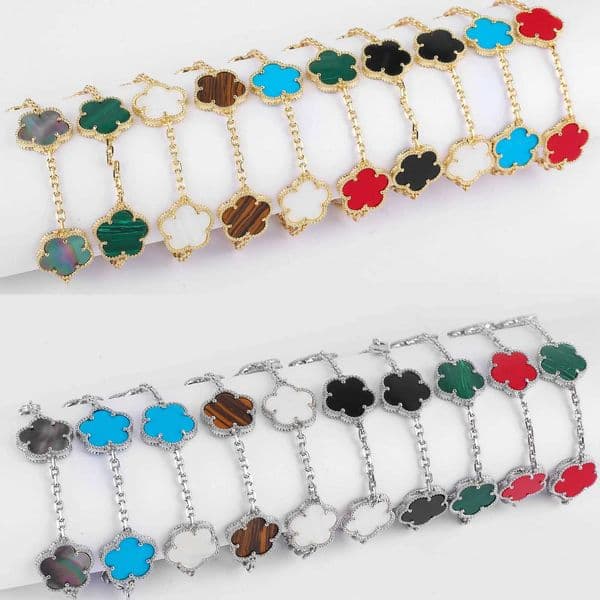 Hot Sa Prium 15mm Natural Stone White Shell Five af Flower Bracet Gold Silver Lucky bang For Wen Girls Party DailyT260519