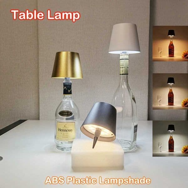 Type C Rechargeable LED Table Lamp Wireless Wine Bottle Lamp 3 Colors and Stepless Dimming Night Light for Bar Cafe Atmosphere M260519