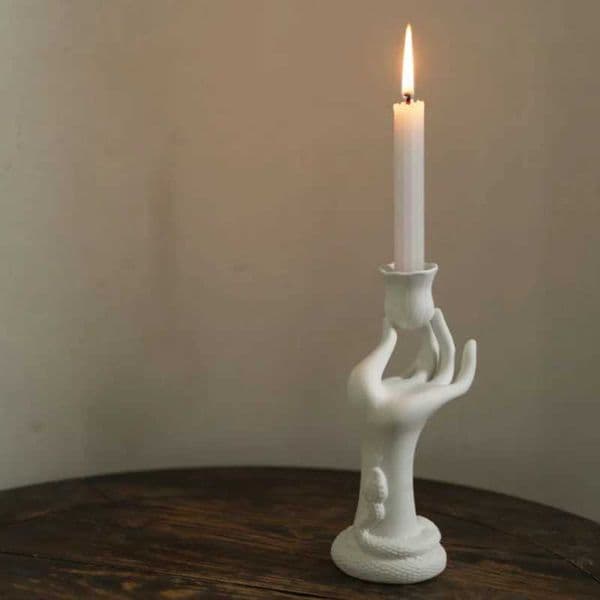 Nordic Muse White Flower Ceramic Candlestick Holder Beauty Finger Candlestick Desktop Decoration Sculpture Modern Decoration L260519