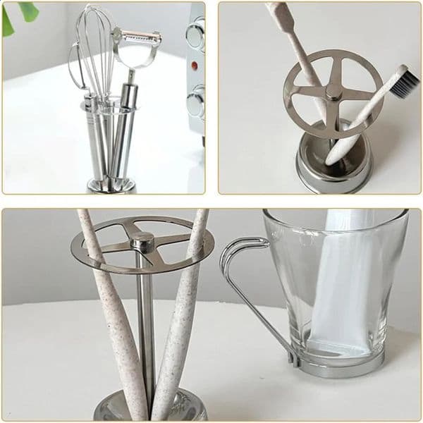 Stainless Steel Toothbrush Holder Toothpaste Stand Shelves Bathroom Organizer Freestand Stationery Makeup Brush Storage 260518