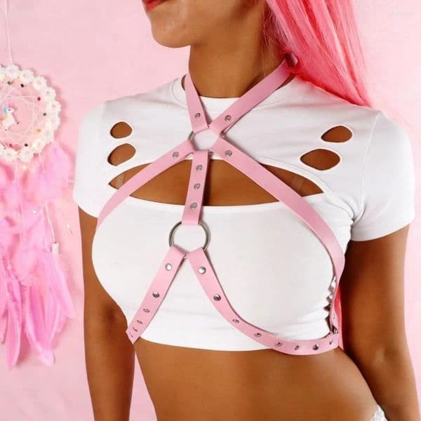 Women's Tanks Sweet & Edgy Gothic Pink Chest Harness | Y2K Alternative Fashion Accessory For Halloween Music Festivals Cosplay