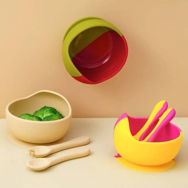 Color Baby Silicone Set Toddler Waterproof Spoon Feeding Training Sets For Kids BPA Free Sucker Bowl Tableware ddmythur