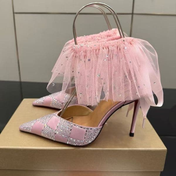 designer sandal women slingbacks Red Ballet High-heeled shoes 11cm Satin Bow Stiletto Heel ballerinas sandals Ankle strap Wraparound party wedding Dress shoes 35-42